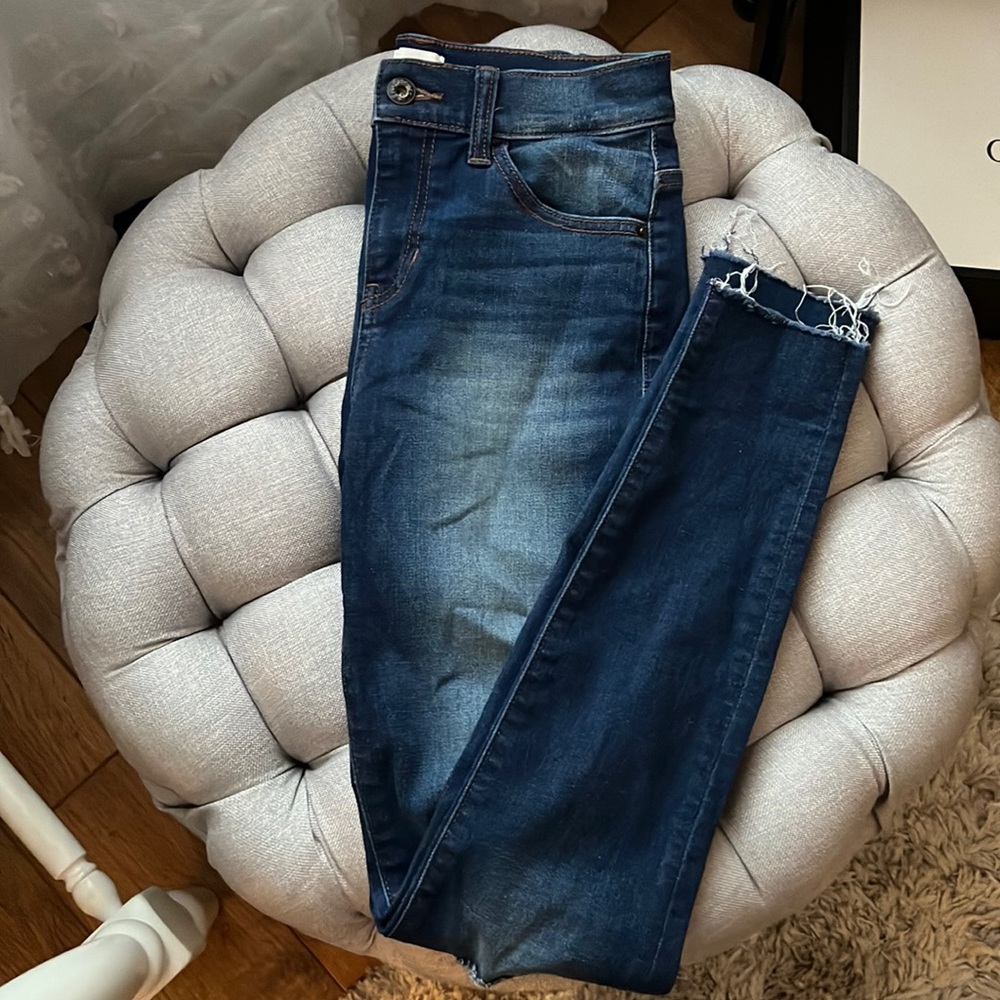 Sneak Peek High Rise Distressed Skinny Jeans Size 1 25 Medium Wash Stretch Denim